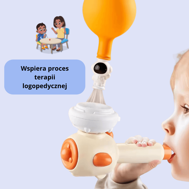 Logodmuchuś - zabawka wspomagająca rozwój oddechu i sprawności aparatu mowy.