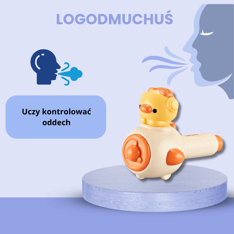 Logodmuchuś - zabawka wspomagająca rozwój oddechu i sprawności aparatu mowy.
